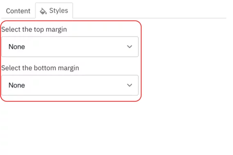 Example of the top and bottom margin drop-down section with a red box around it 