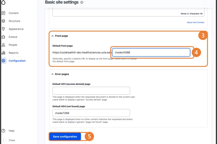 Edit section on the Drupal Admin Panel Default front page