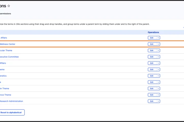 Example of the site section taxonomy page