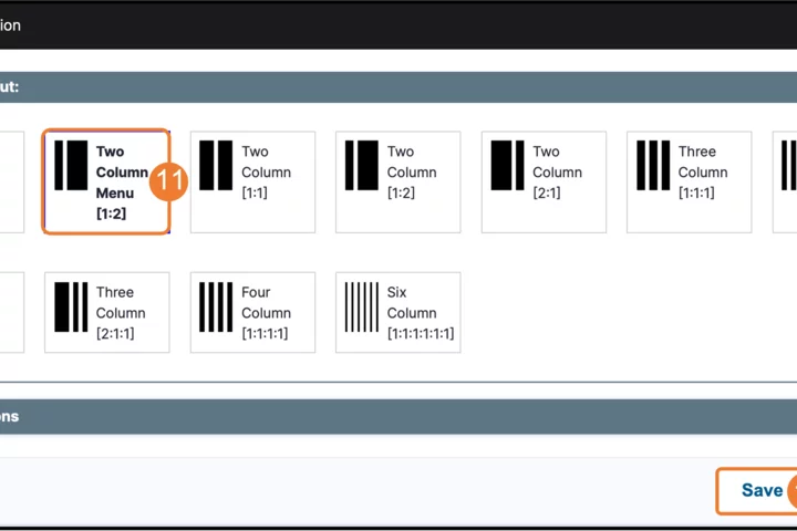 Example of Selecting Two Column Menu [1:2] section