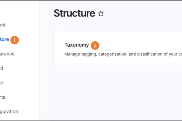 Structure menu options- Taxonomy is highlighted